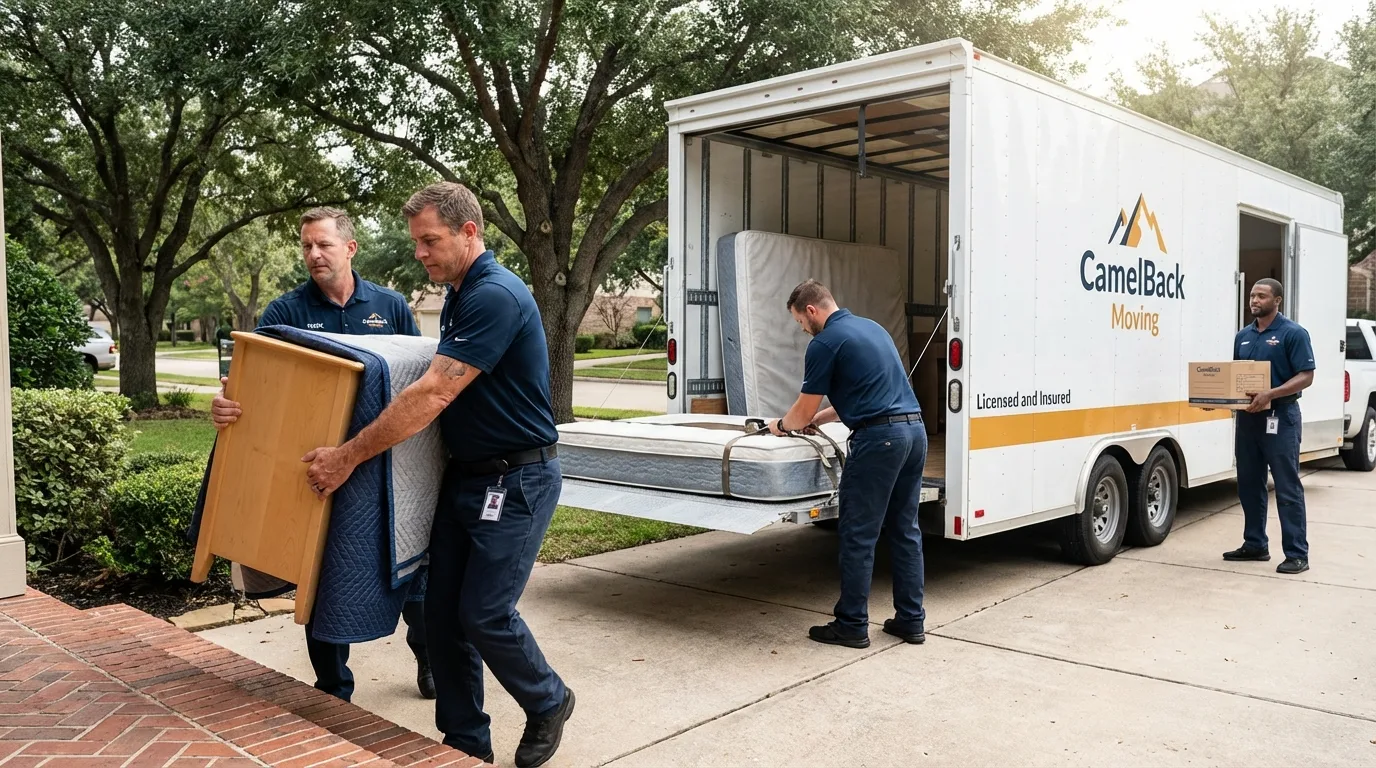 Crew loading residential truck for cross-state move from Mesilla, NM