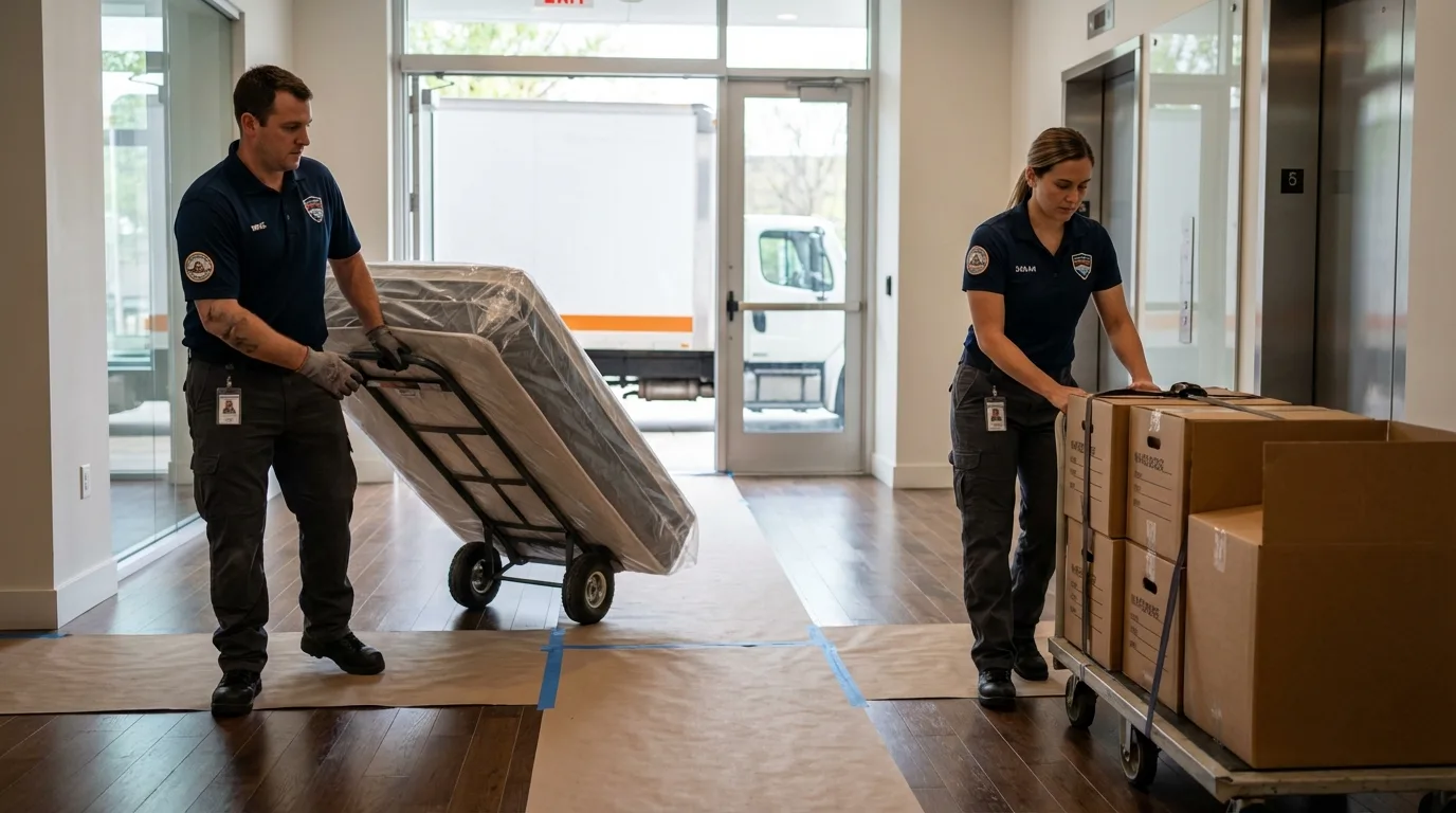 Professional apartment movers loading elevator in Mesilla, NM
